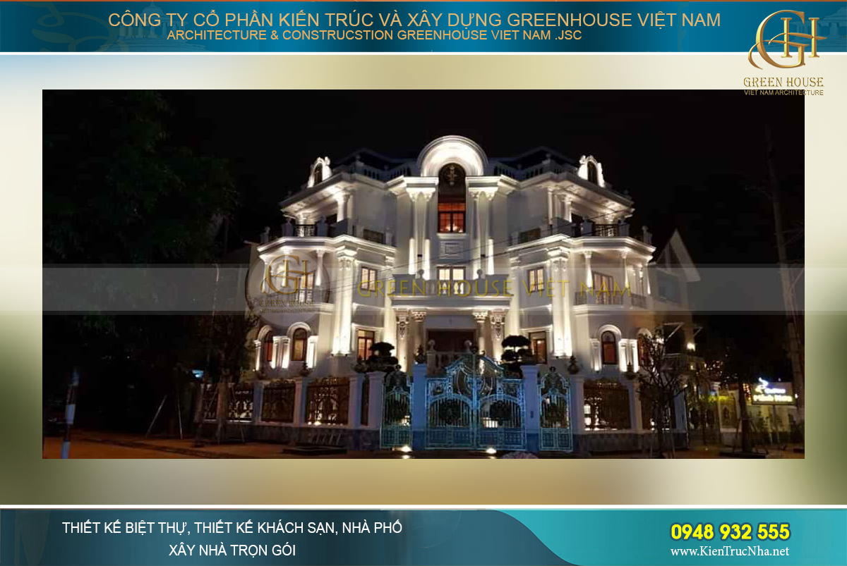 Biệt thự tân cổ điển bề thế vào buổi tối