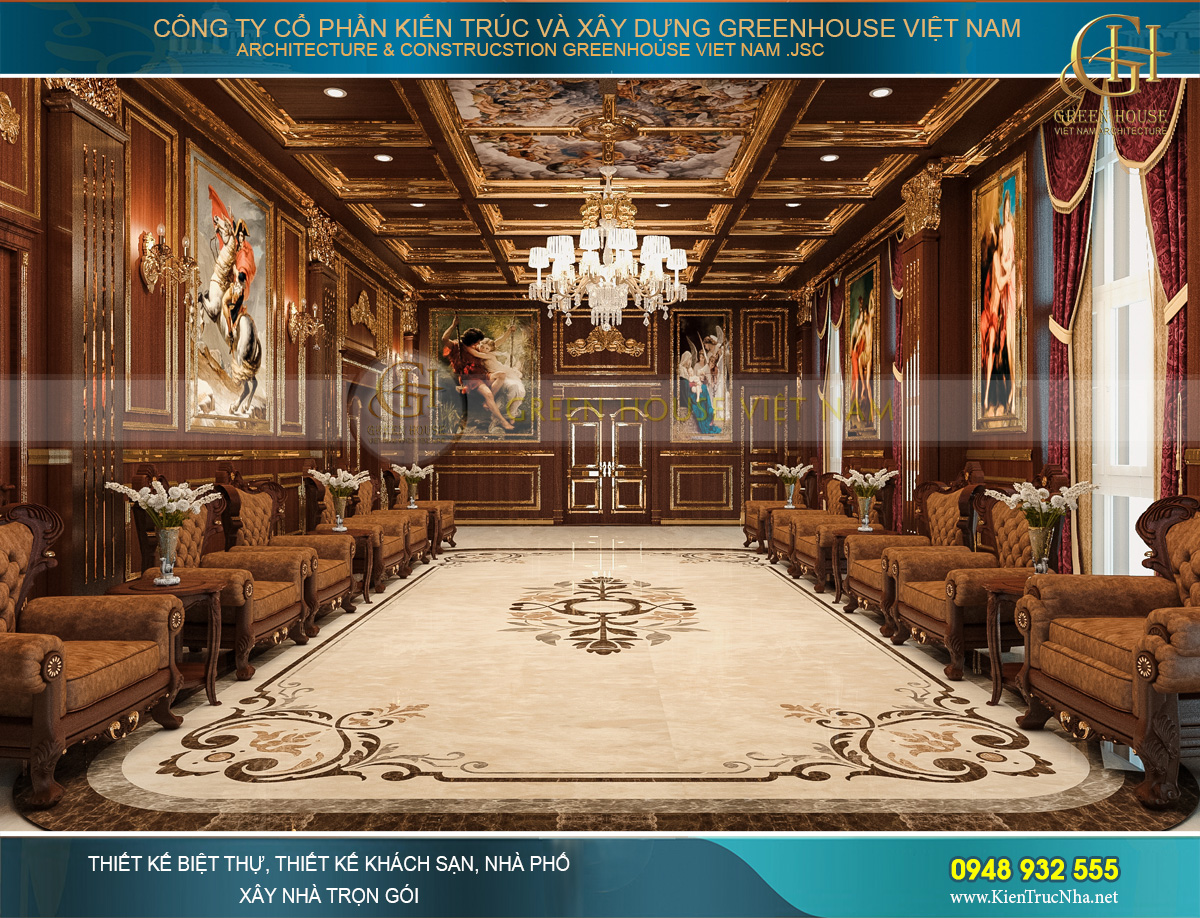 thiết kế nội thất lâu đài cổ điển Pháp 7 tầng diện tích 32000m2