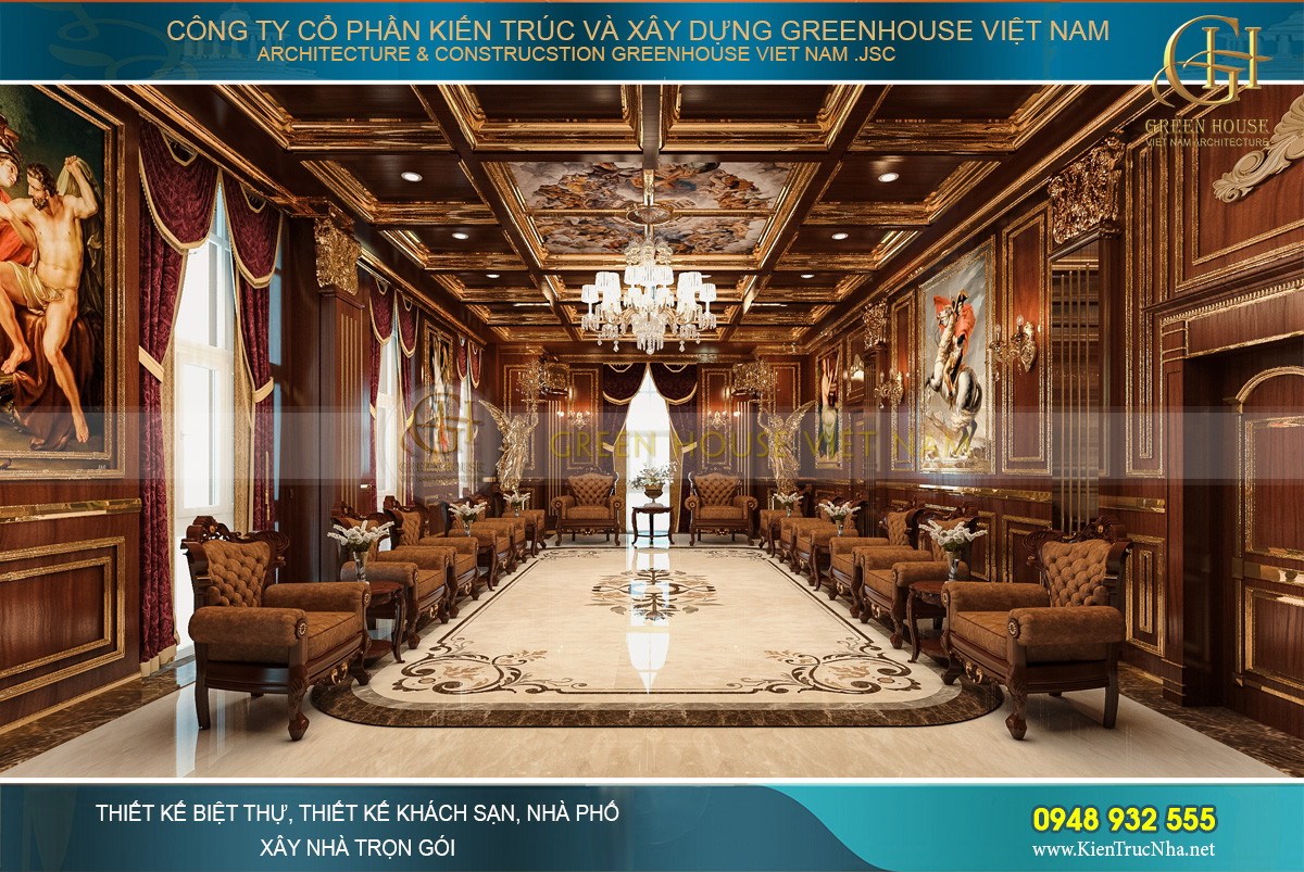 thiết kế nội thất lâu đài cổ điển Pháp 7 tầng diện tích 32000m2