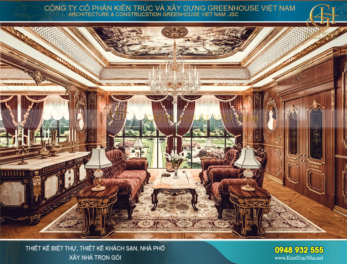 thiết kế nội thất lâu đài cổ điển Pháp 7 tầng diện tích 32000m2