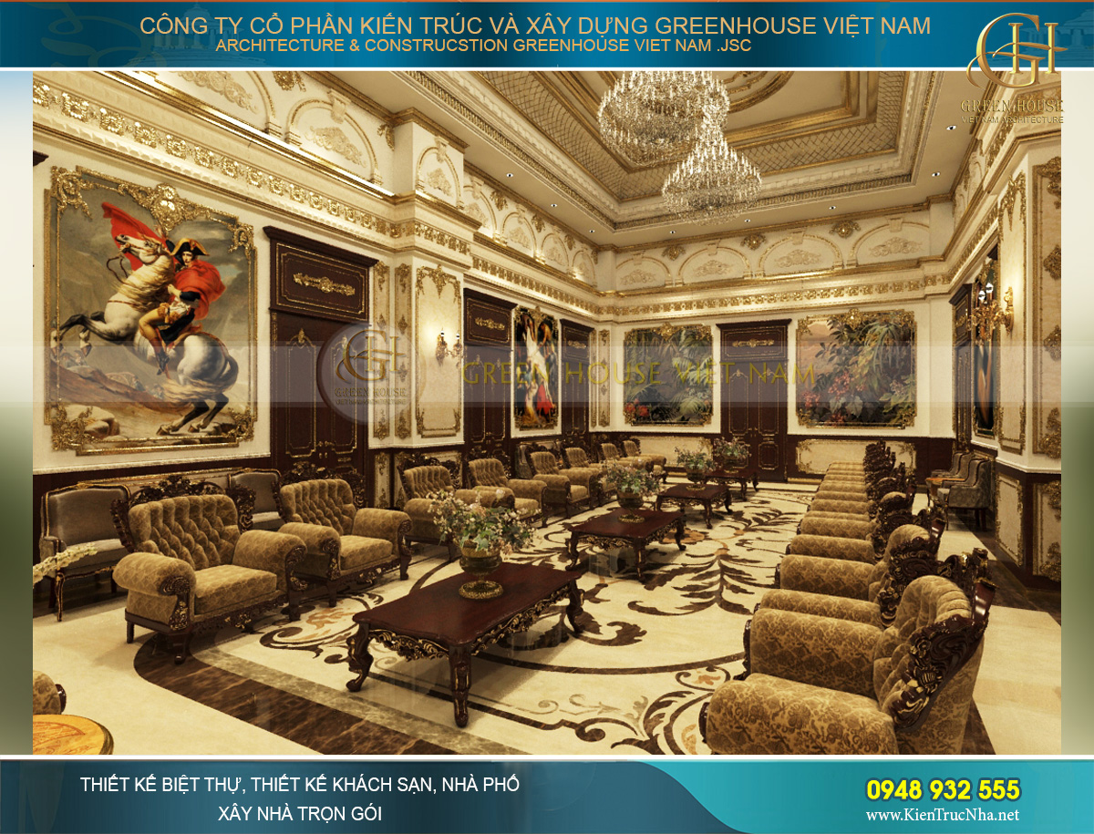 thiết kế nội thất lâu đài cổ điển Pháp 7 tầng diện tích 32000m2