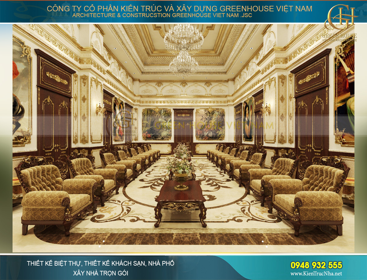 thiết kế nội thất lâu đài cổ điển Pháp 7 tầng diện tích 32000m2