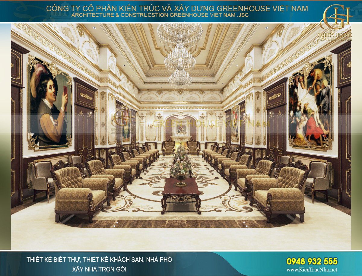 thiết kế nội thất lâu đài cổ điển Pháp 7 tầng diện tích 32000m2