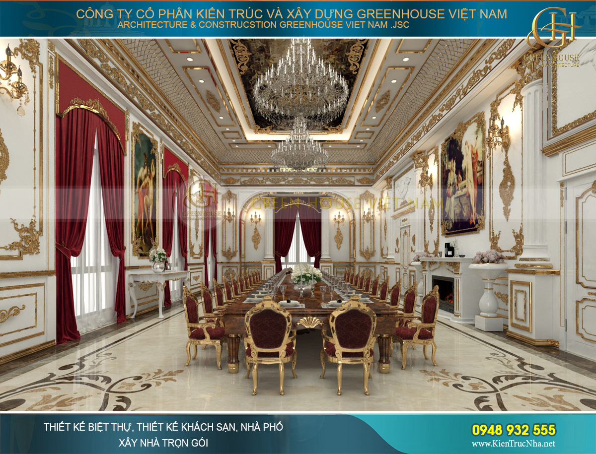 thiết kế nội thất lâu đài cổ điển Pháp 7 tầng diện tích 32000m2