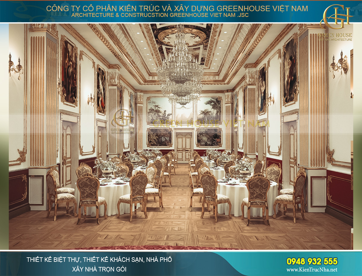 thiết kế nội thất lâu đài cổ điển Pháp 7 tầng diện tích 32000m2