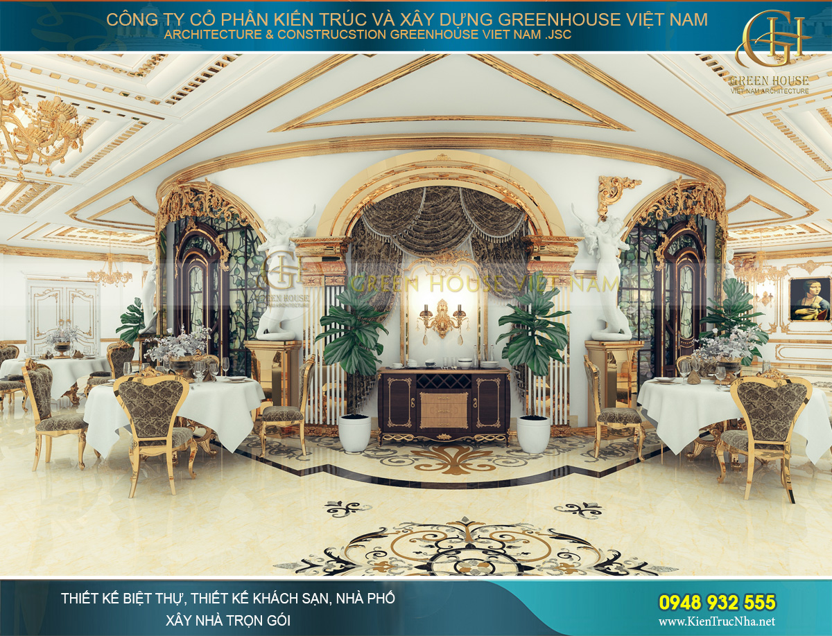 thiết kế nội thất lâu đài cổ điển Pháp 7 tầng diện tích 32000m2