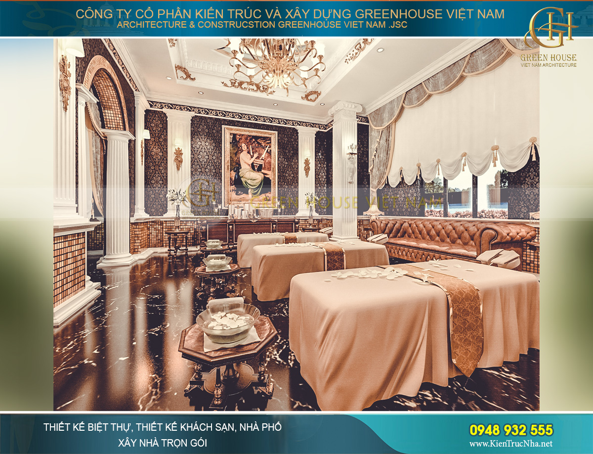 thiết kế nội thất lâu đài cổ điển Pháp 7 tầng diện tích 32000m2