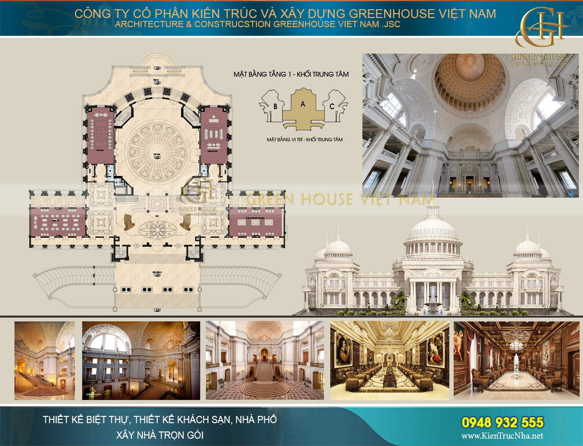 thiết kế nội thất lâu đài cổ điển Pháp 7 tầng diện tích 32000m2