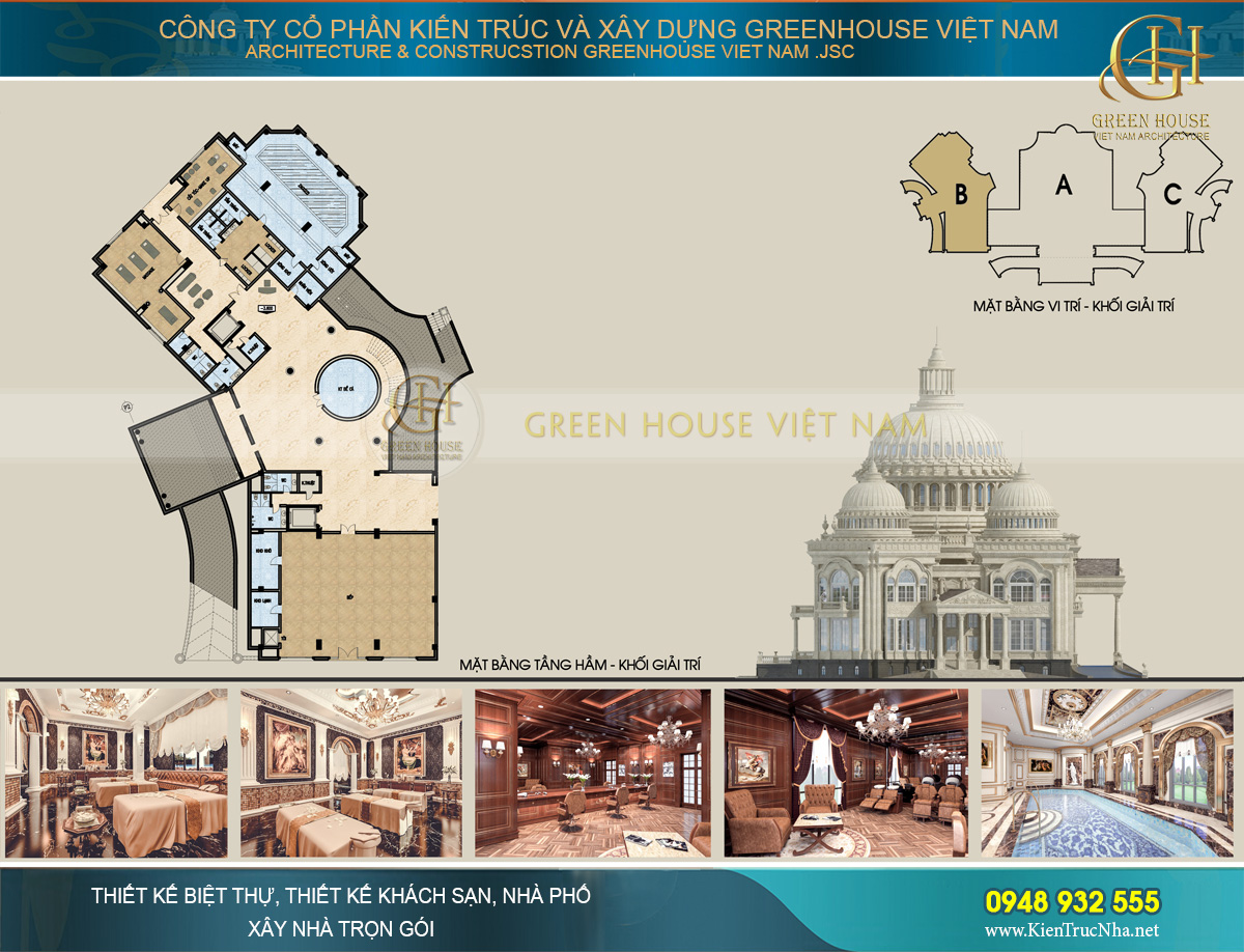 thiết kế nội thất lâu đài cổ điển Pháp 7 tầng diện tích 32000m2