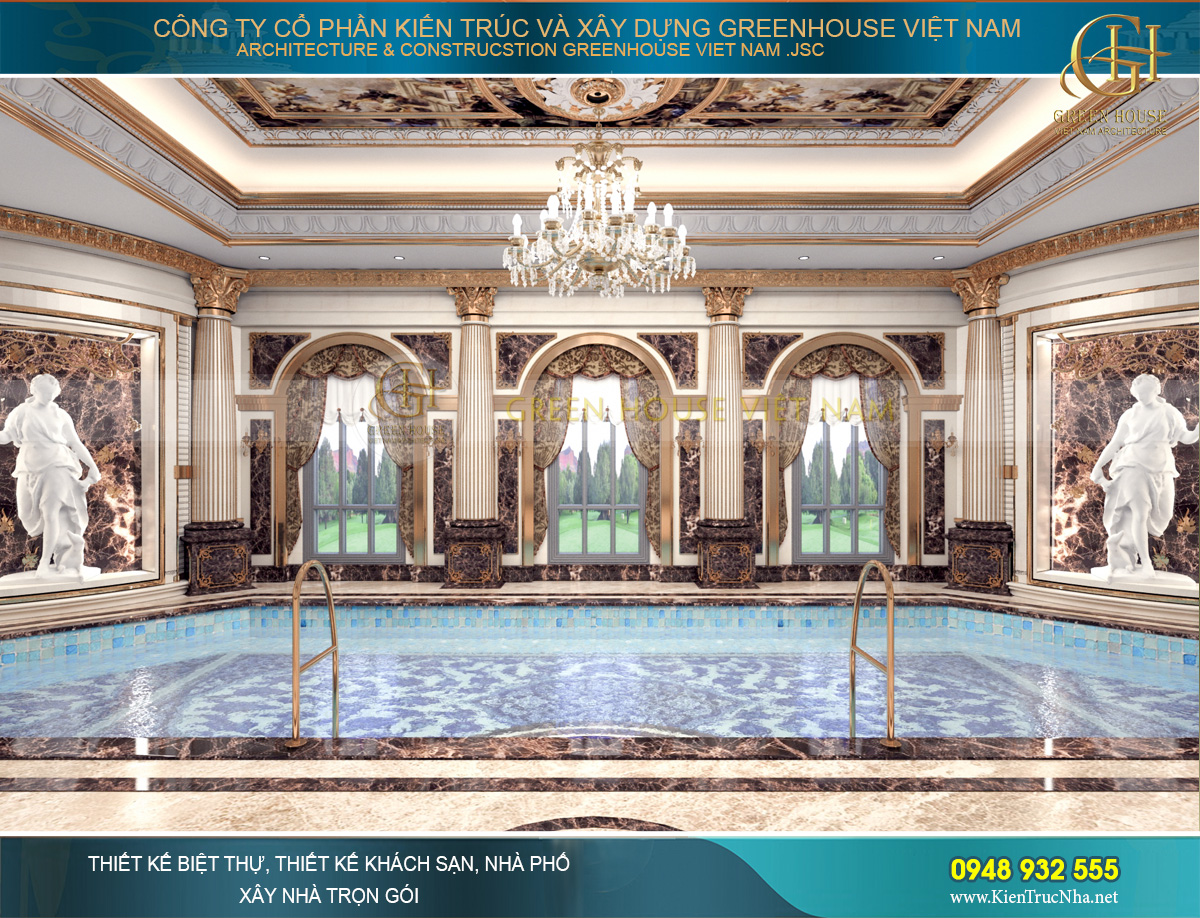 thiết kế nội thất lâu đài cổ điển Pháp 7 tầng diện tích 32000m2