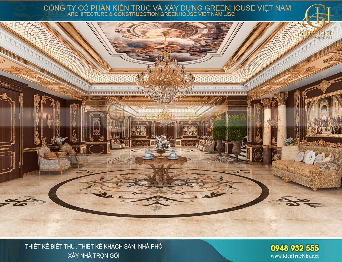 thiết kế nội thất lâu đài cổ điển Pháp 7 tầng diện tích 32000m2