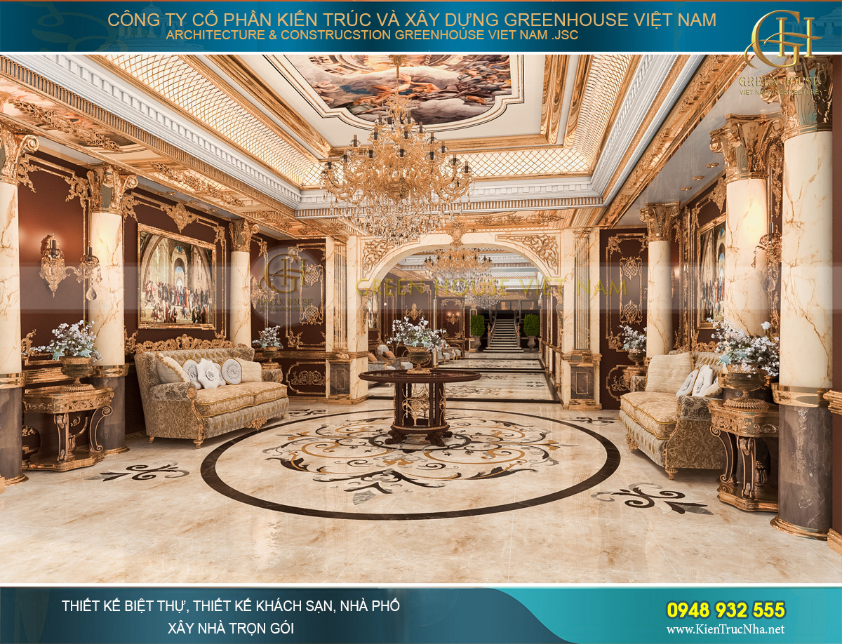 thiết kế nội thất lâu đài cổ điển Pháp 7 tầng diện tích 32000m2