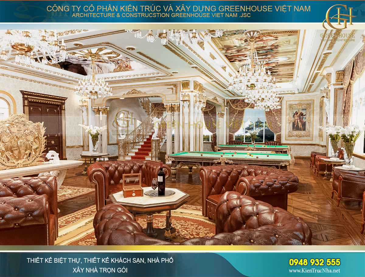 thiết kế nội thất lâu đài cổ điển Pháp 7 tầng diện tích 32000m2