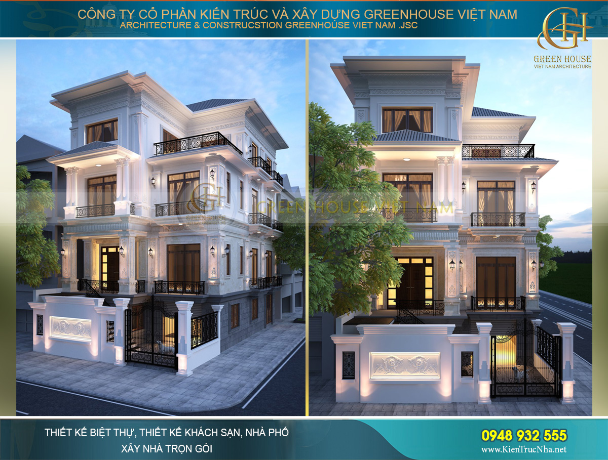 Mẫu biệt thự tân cổ điển 4 tầng mặt tiền 17m