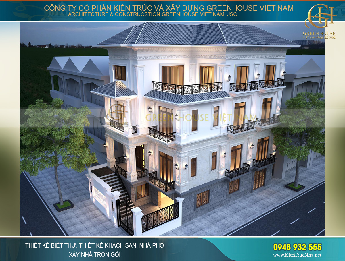 Mẫu biệt thự tân cổ điển 4 tầng mặt tiền 17m