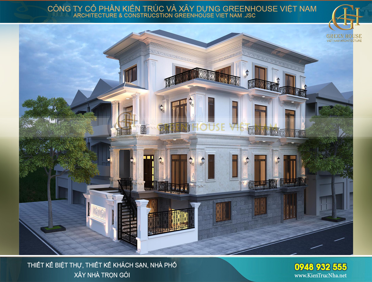 Mẫu biệt thự tân cổ điển 4 tầng mặt tiền 17m