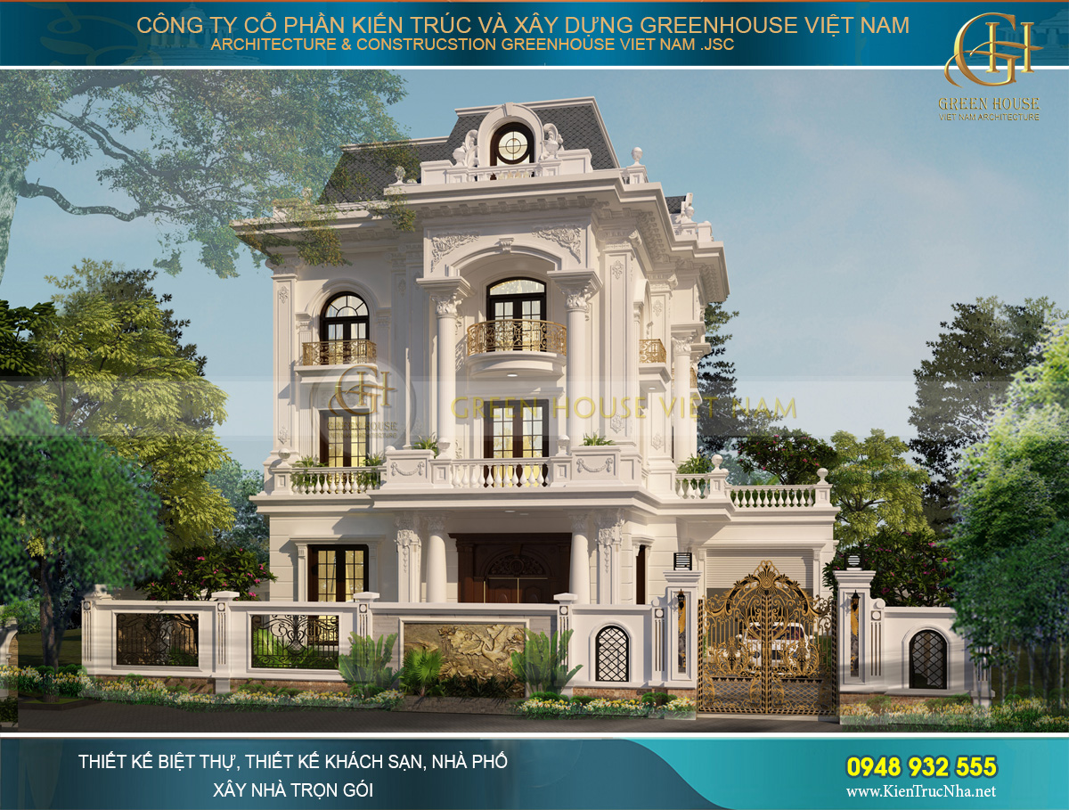 mẫu biệt thự tân cổ điển 3 tầng 400m2