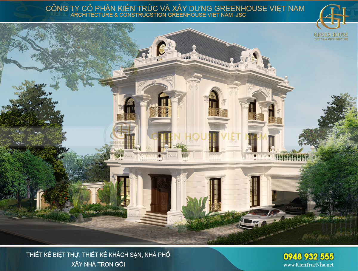 mẫu biệt thự tân cổ điển 3 tầng 400m2
