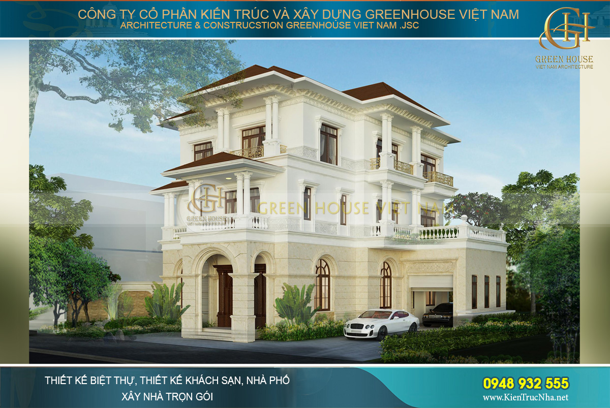 Mẫu biệt thự tân cổ điển 3 tầng mặt tiền 20m