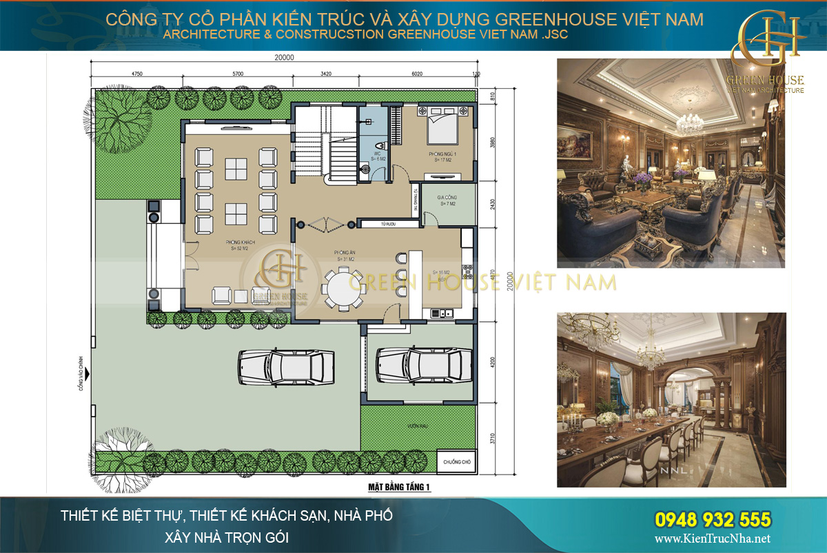 mẫu biệt thự tân cổ điển 3 tầng 400m2