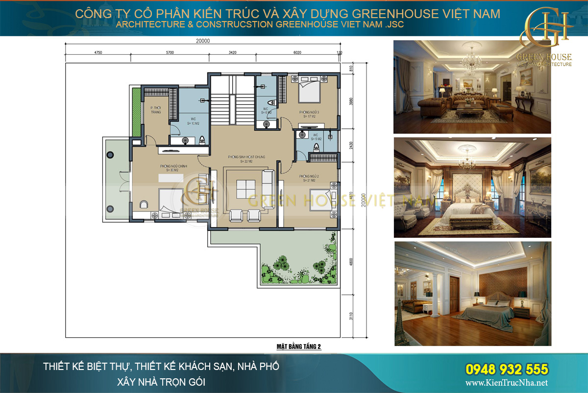 mẫu biệt thự tân cổ điển 3 tầng 400m2