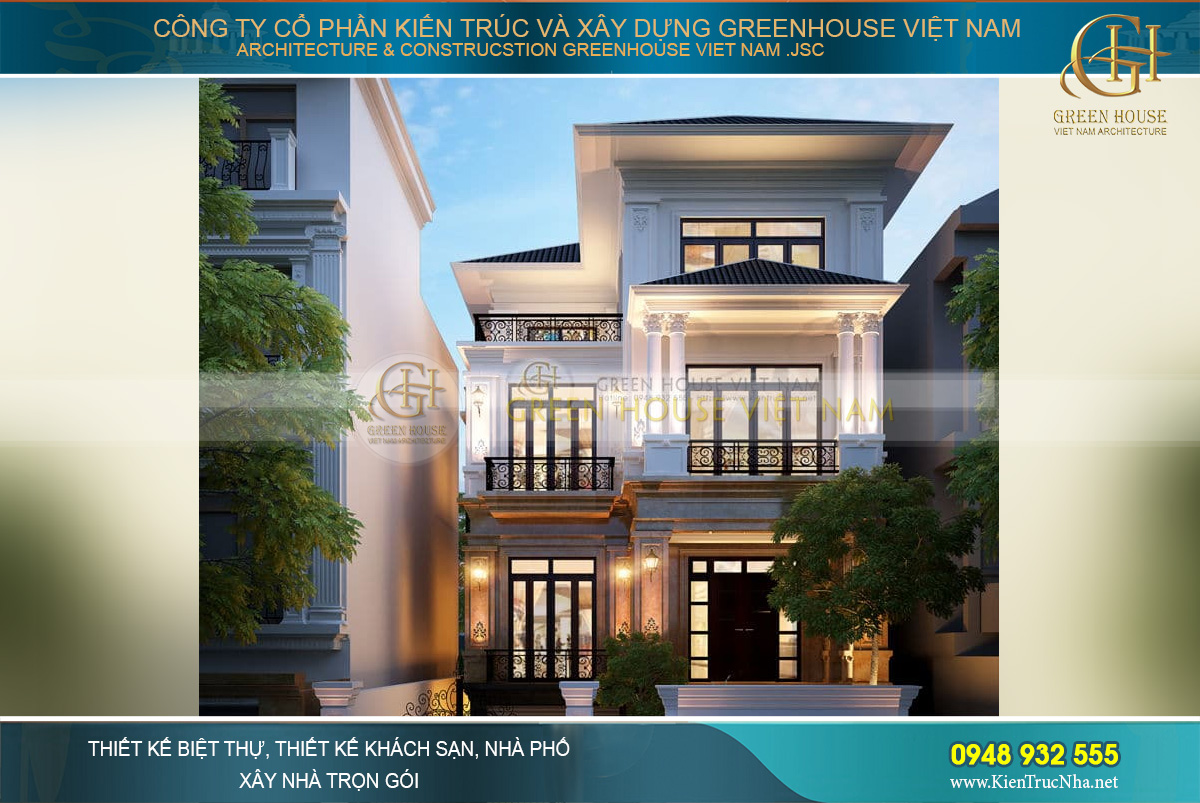 Mẫu biệt thự tân cổ điển 3 tầng diện tích 200m2