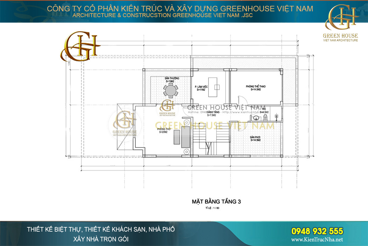 Mẫu biệt thự tân cổ điển 3 tầng diện tích 200m2