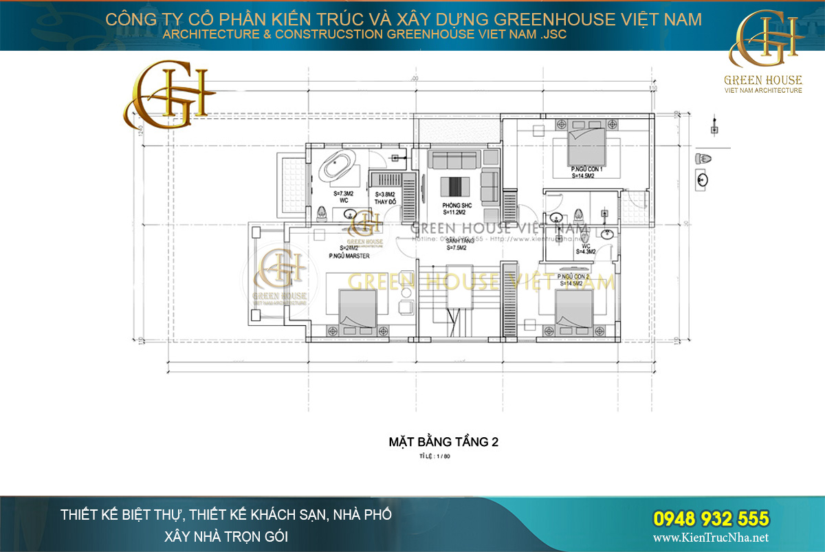 Mẫu biệt thự tân cổ điển 3 tầng diện tích 200m2