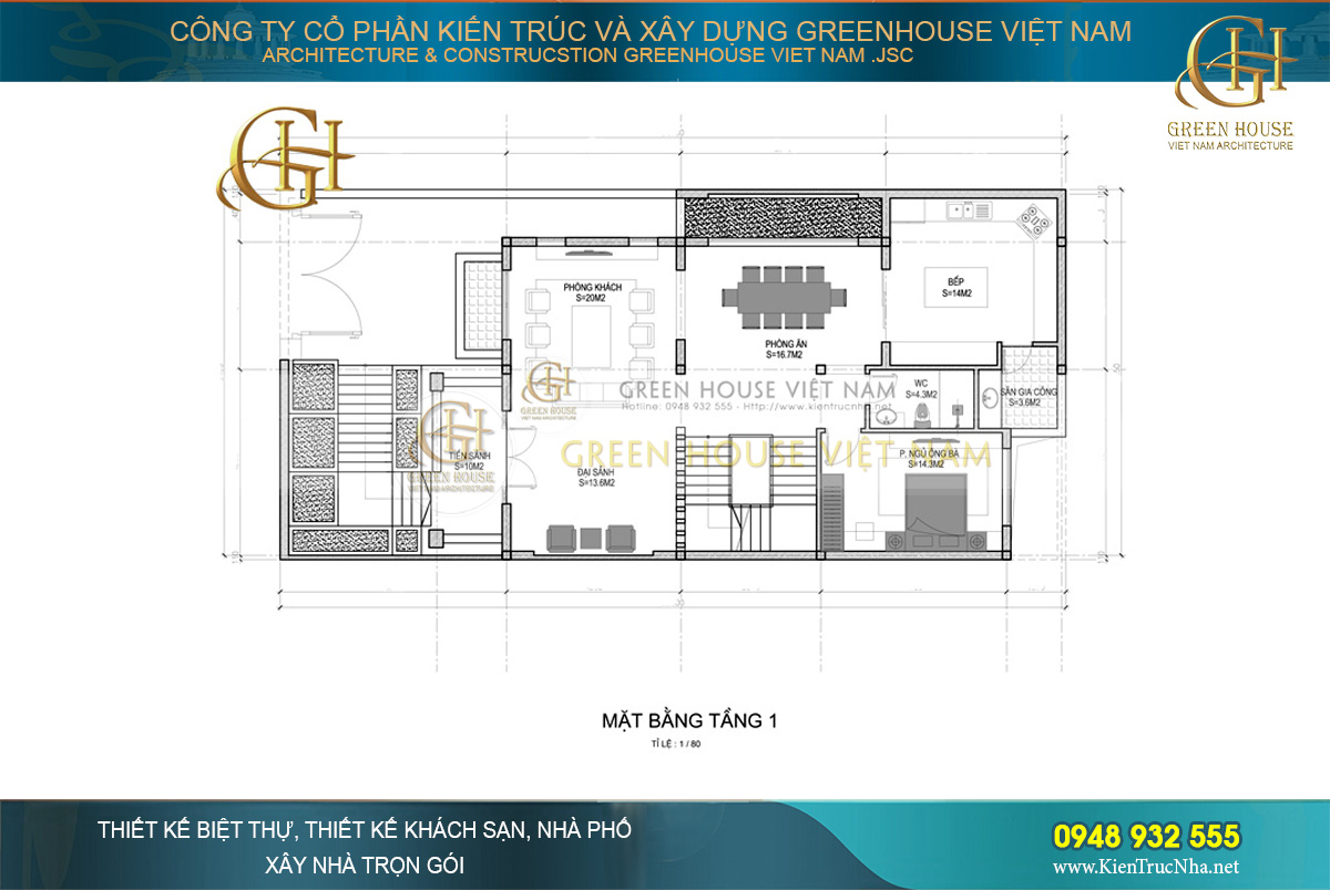 Mẫu biệt thự tân cổ điển 3 tầng diện tích 200m2