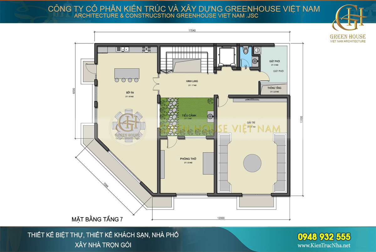 Mẫu biệt thự phố kết hợp kinh doanh 6 tầng 3 mặt tiền