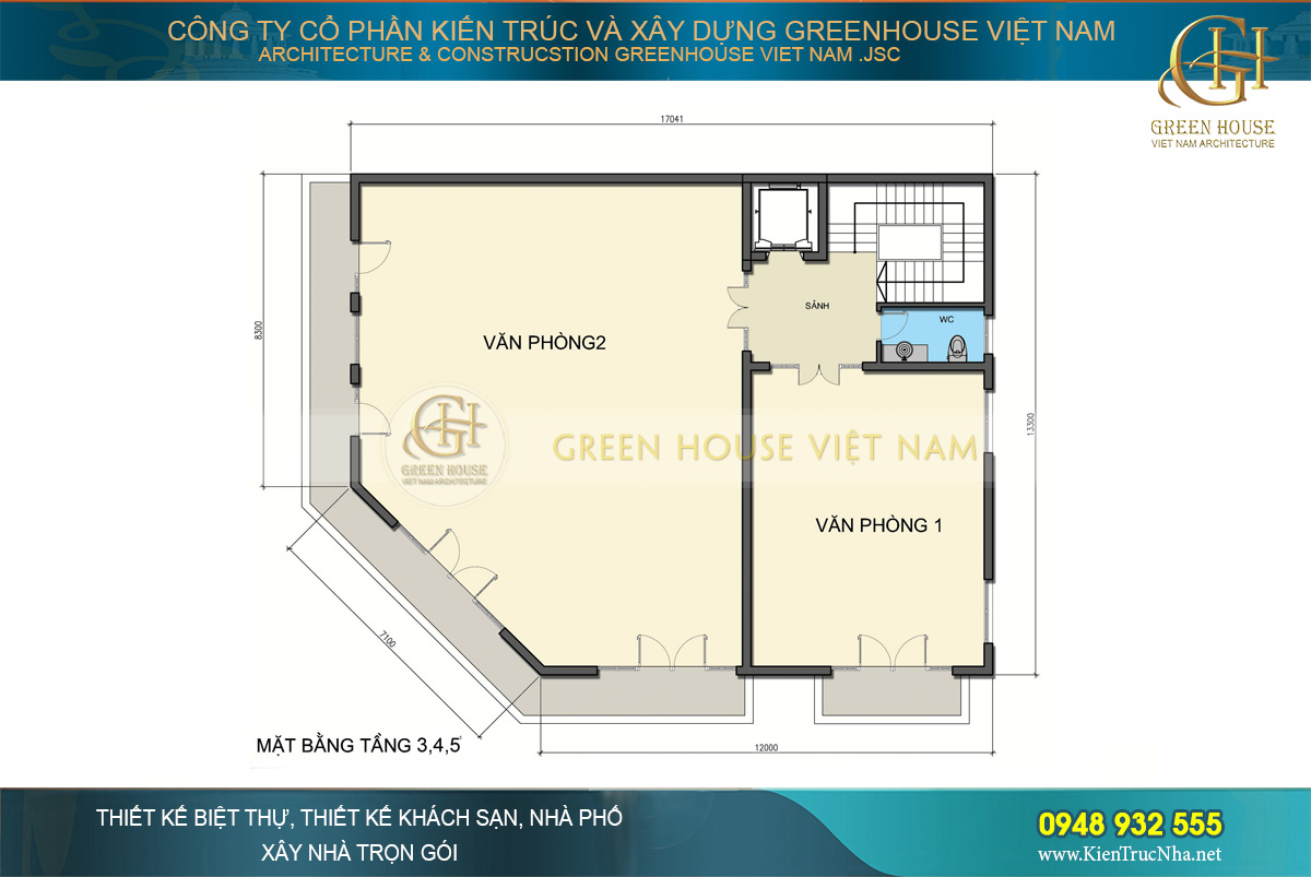 Mẫu biệt thự phố kết hợp kinh doanh 6 tầng 3 mặt tiền