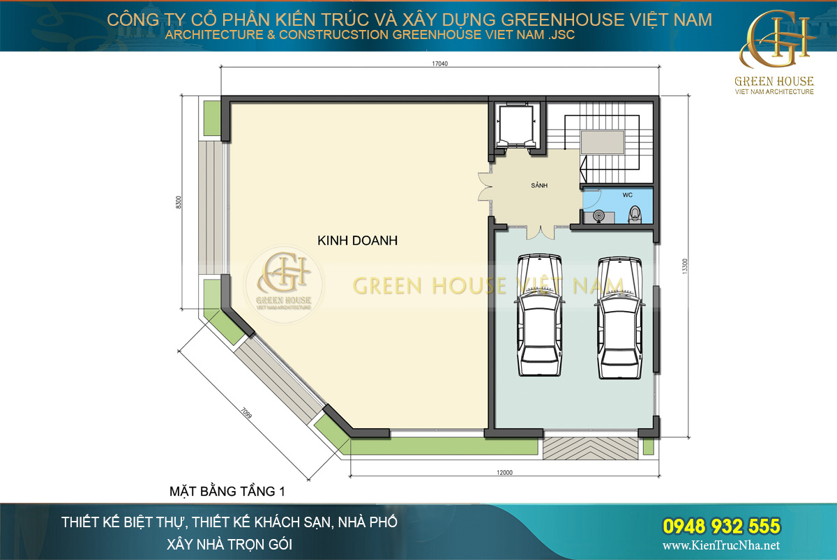 Mẫu biệt thự phố kết hợp kinh doanh 6 tầng 3 mặt tiền