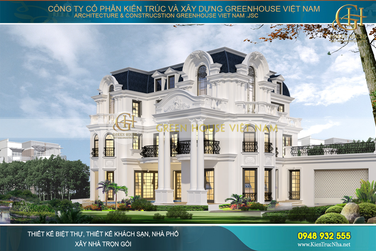 thiết kế biệt thự tân cổ điển 4 tầng móng cái quảng ninh