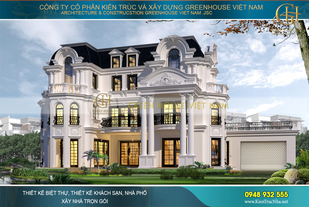 thiết kế biệt thự tân cổ điển 4 tầng móng cái quảng ninh