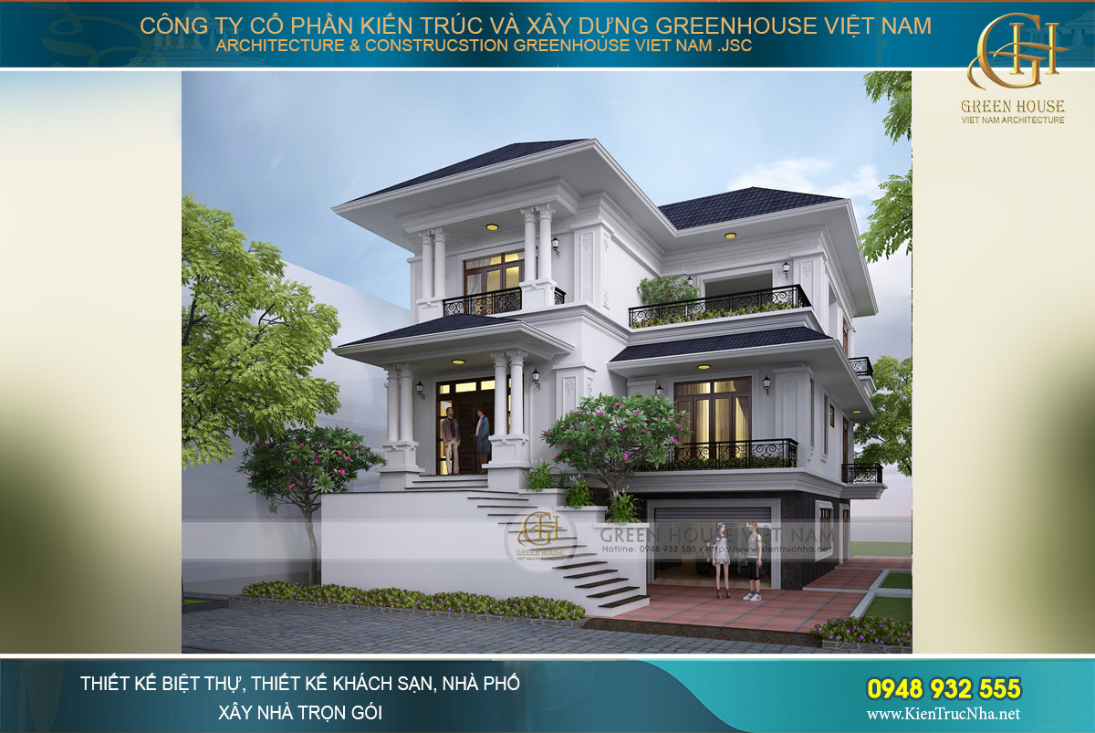 thi công trọn gói biệt thự tân cổ điển 3 tầng diện tích 15x18m