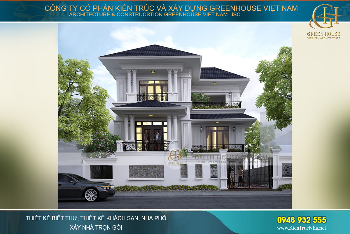 thi công trọn gói biệt thự tân cổ điển 3 tầng diện tích 15x18m