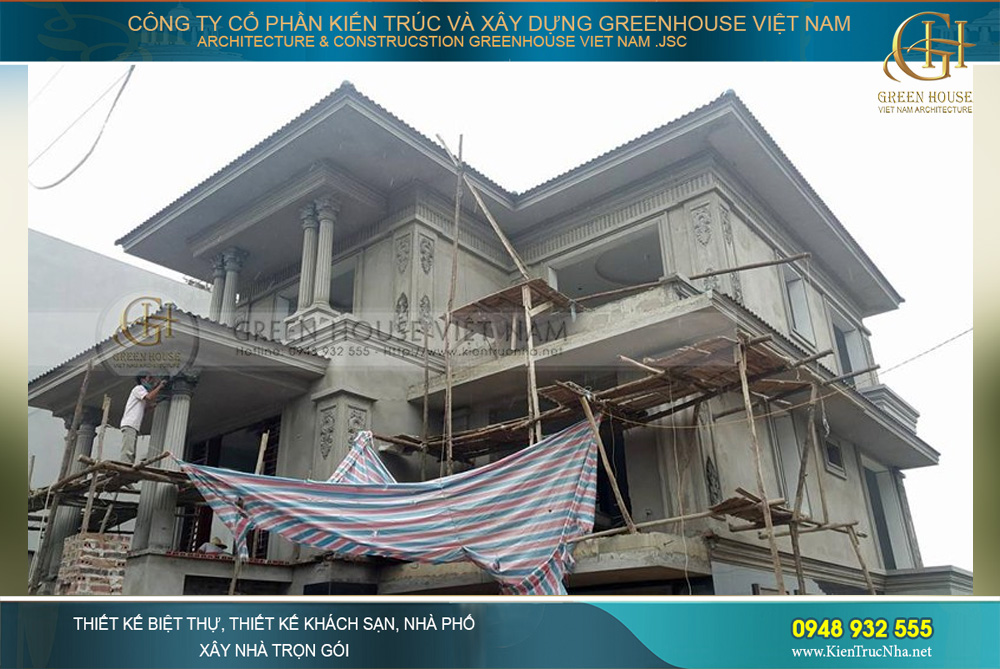 thi công trọn gói biệt thự tân cổ điển 3 tầng diện tích 15x18m