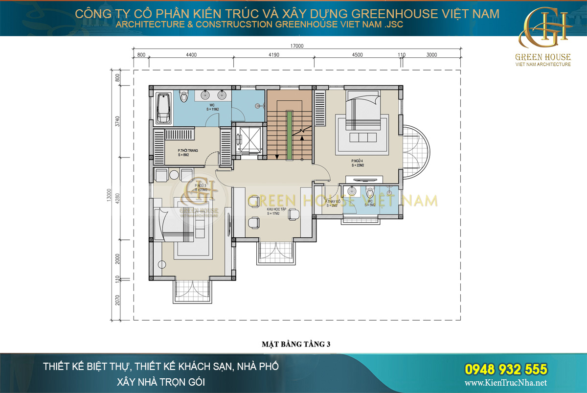 biệt thự tân cổ điển 3 tầng mặt tiền 13m