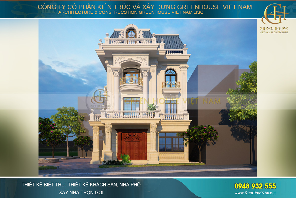 Mẫu biệt thự tân cổ điển 3 tầng mặt tiền 10m