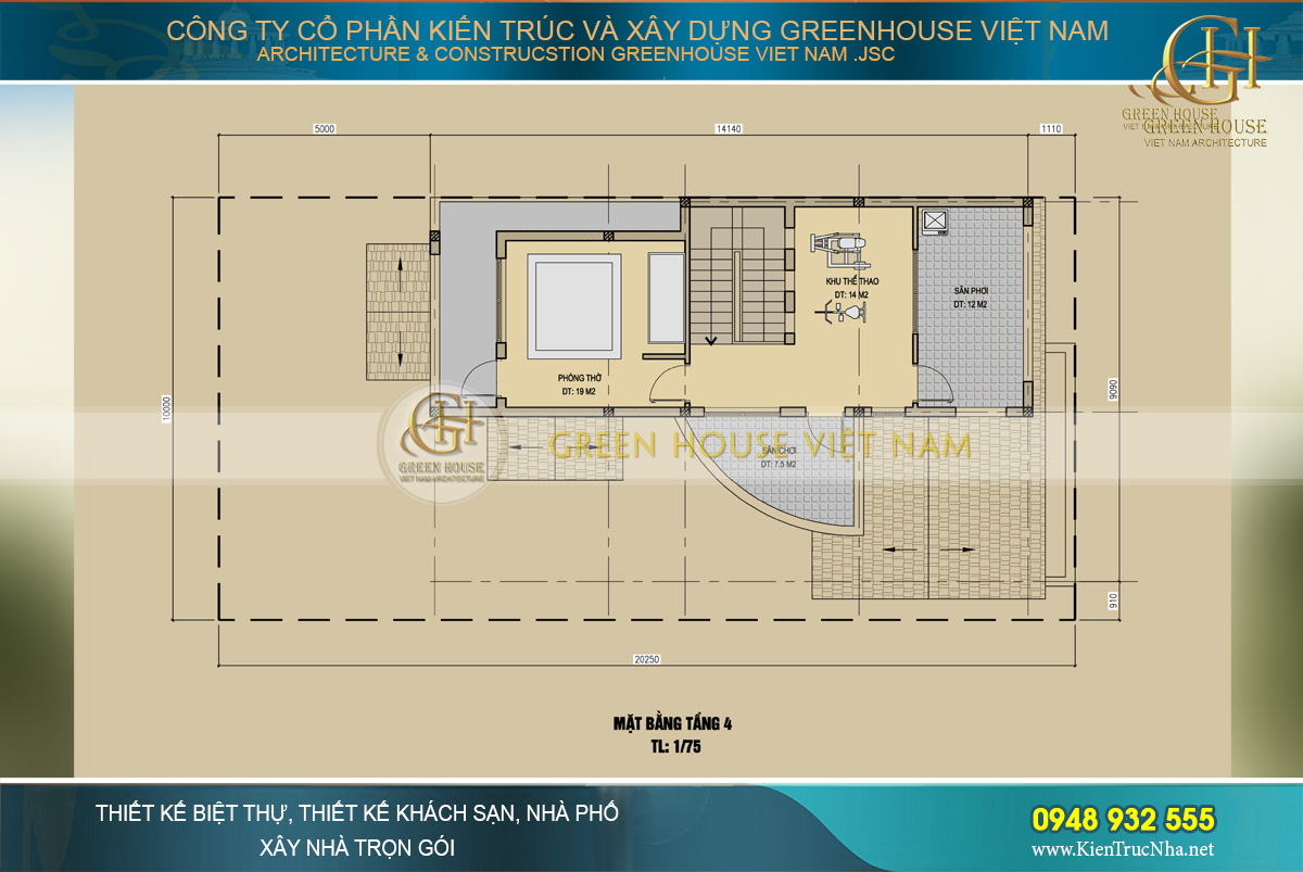 mặt bằng biệt thự tân cổ điển 4 tầng mặt tiền 10m