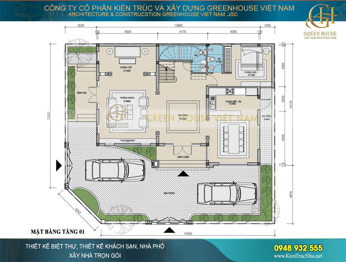 Thiết kế biệt thự tân cổ điển 3 tầng diện tích 260m2