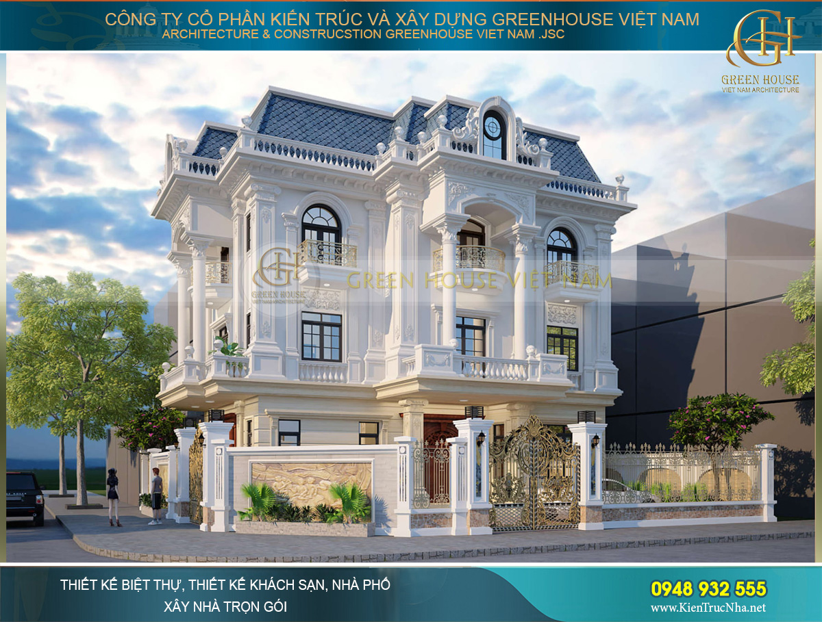Thiết kế biệt thự tân cổ điển 3 tầng diện tích 260m2