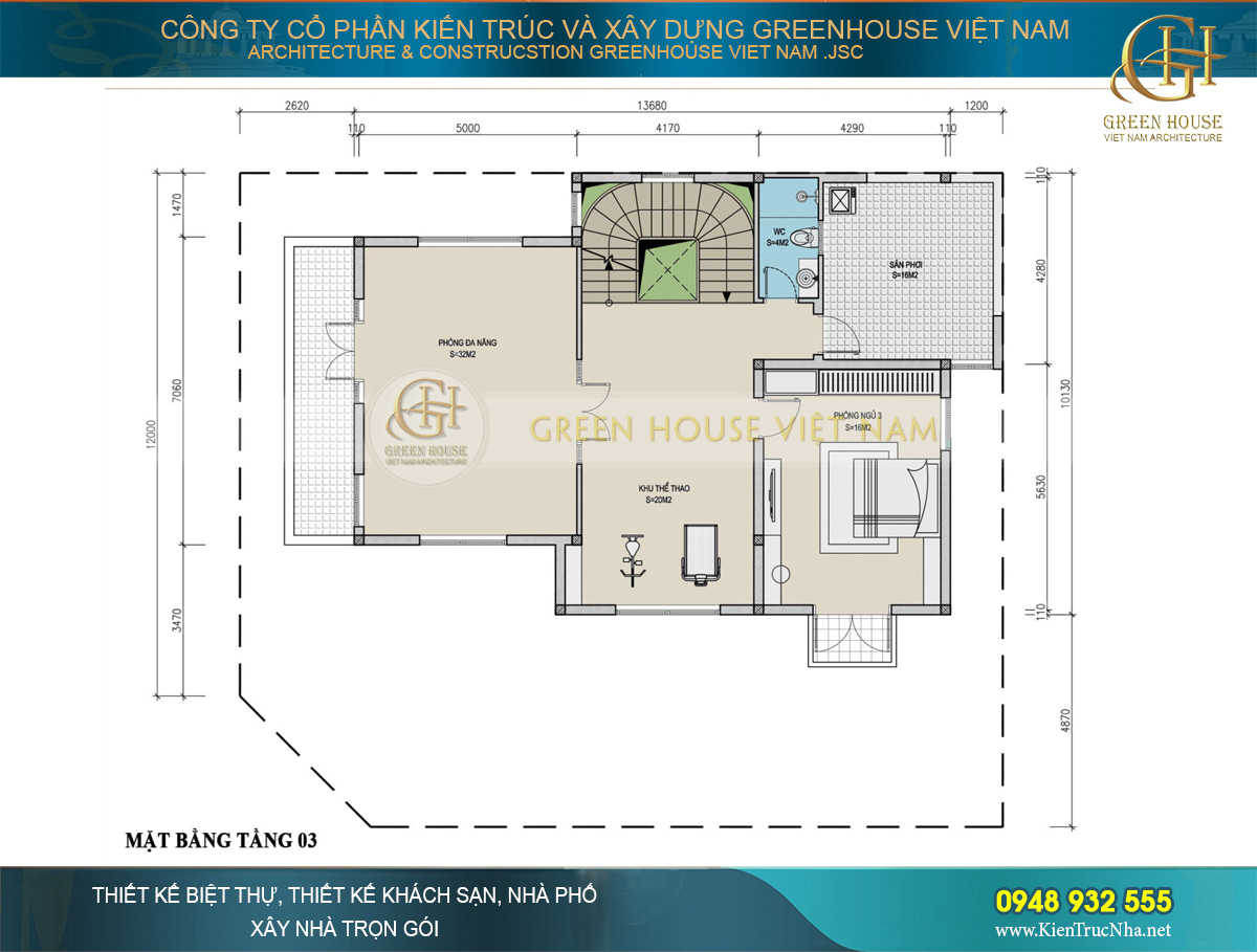 Thiết kế biệt thự tân cổ điển 3 tầng diện tích 260m2