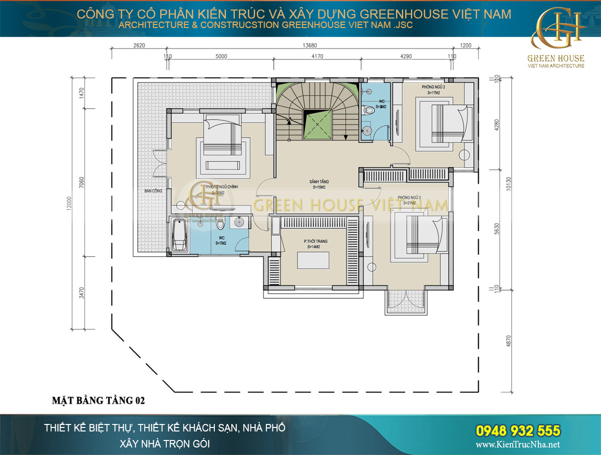 Thiết kế biệt thự tân cổ điển 3 tầng diện tích 260m2