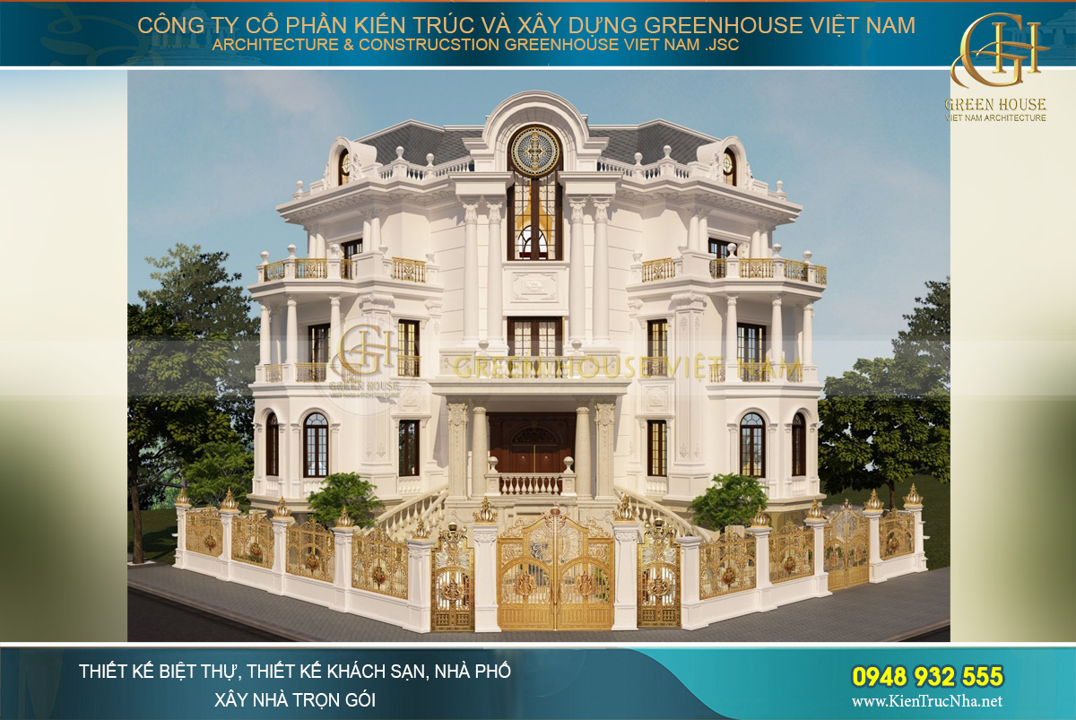 thi công trọn gói biệt thự tân cổ điển 3 mặt tiền tại Bắc Giang