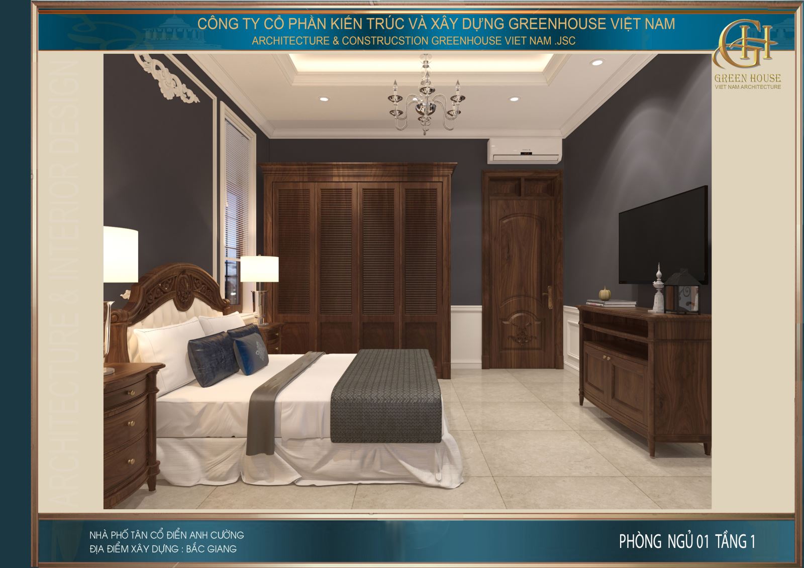 Phòng ngủ dự phòng tại tầng 1 của biệt thự tân cổ điển 3 tầng