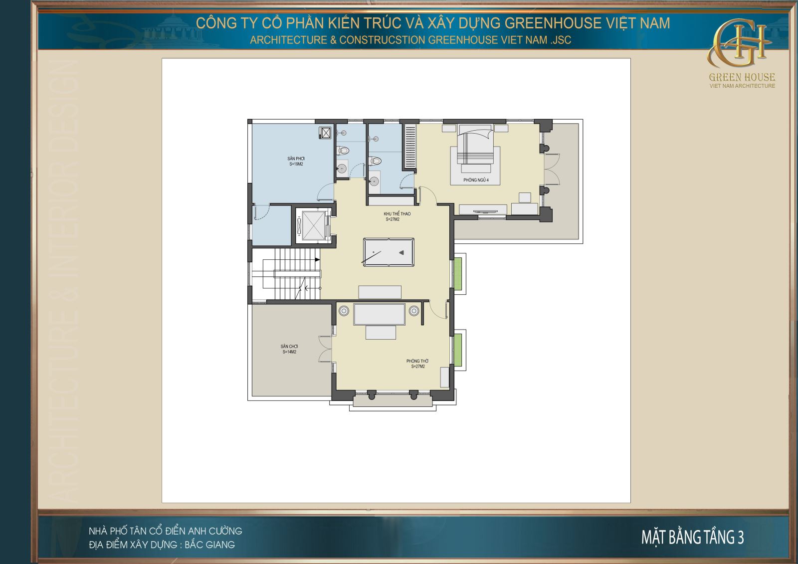 Bố trí công năng sử dụng của tầng 3 biệt thự