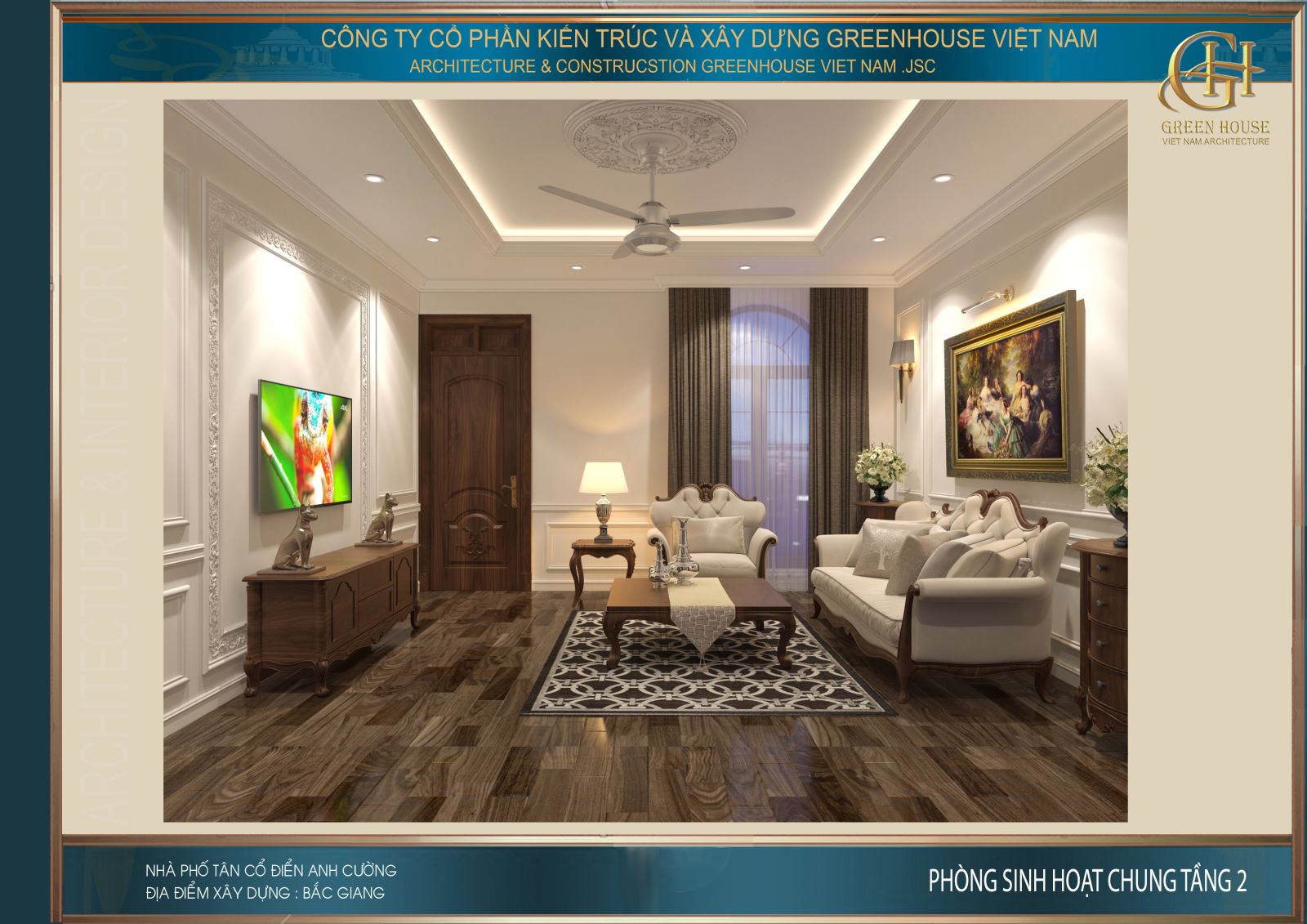 Không gian mở của phòng sinh hoạt chung đặt tại sảnh tầng 2