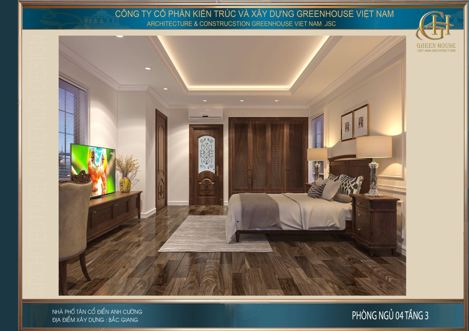 Tủ đồ, kệ TV được bố trí đầy đủ để đáp ứng nhu cầu sử dụng của chủ nhân căn phòng