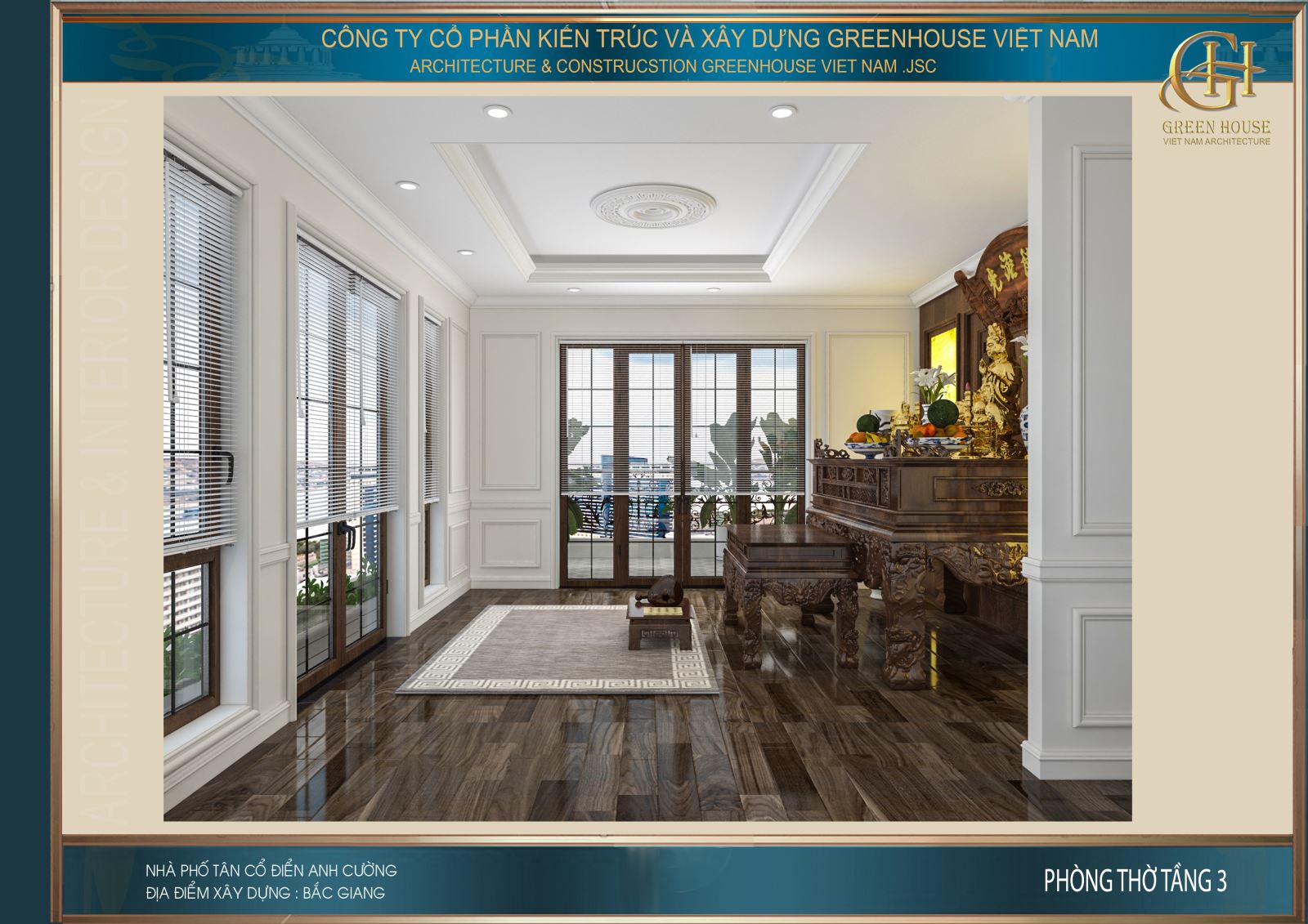 Phòng thờ cũng được các KTS thiết kế hệ thống cửa kính lớn đem đến ánh sáng tự nhiên cho căn phòng